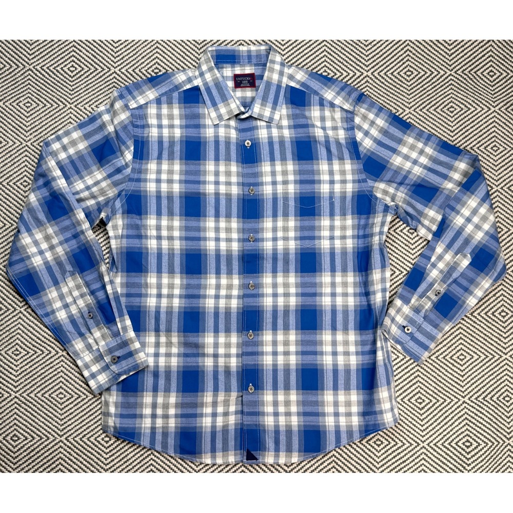 Untuckit Slim Fit Men's Button Up Long Sleeve Plaid Shirt Size Large‎